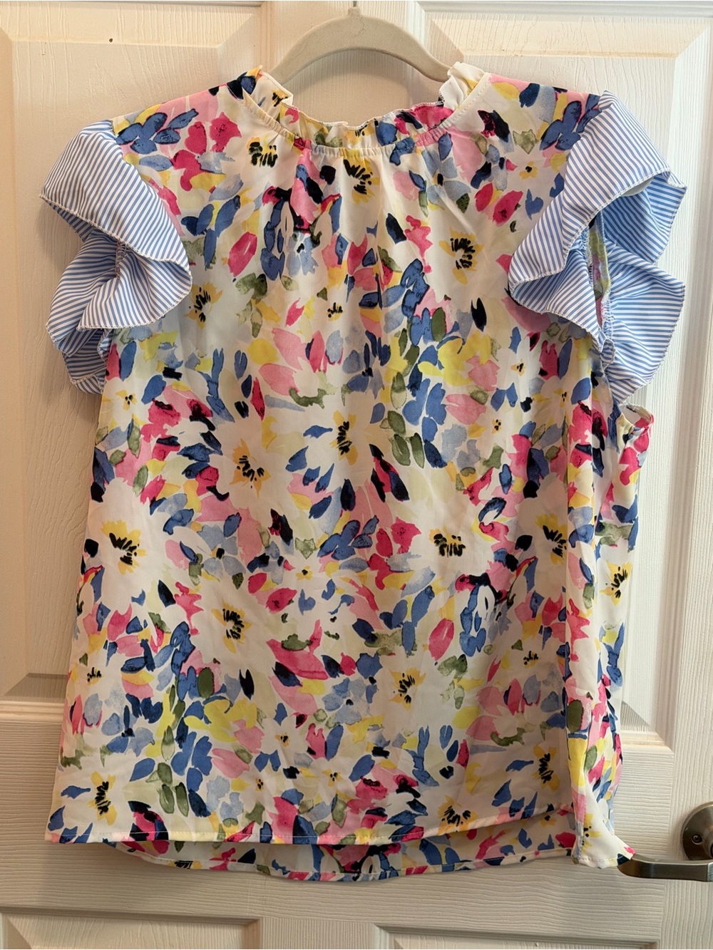 SHEIN Girls' Floral Ruffle Sleeve Top - Blue, Pink, Yellow, White
